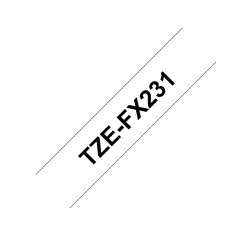 BROTHER TZeFX231 Cinta laminada felxible. Texto negro sobre fondo blanco. 12mm